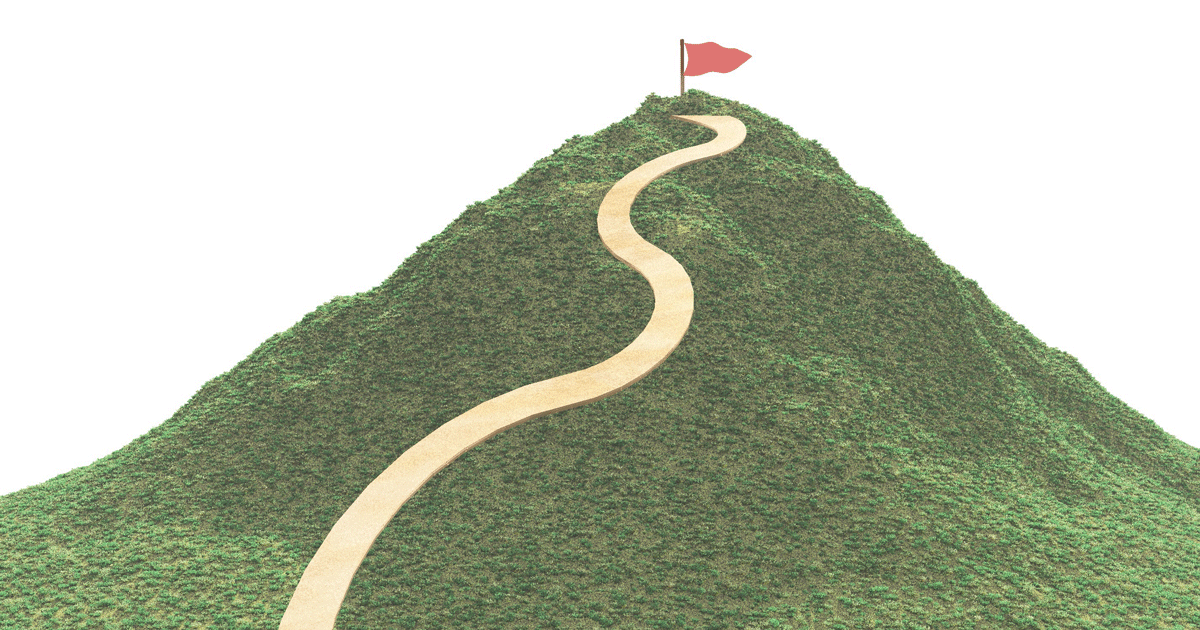 山の頂上 目標 赤い旗の絵